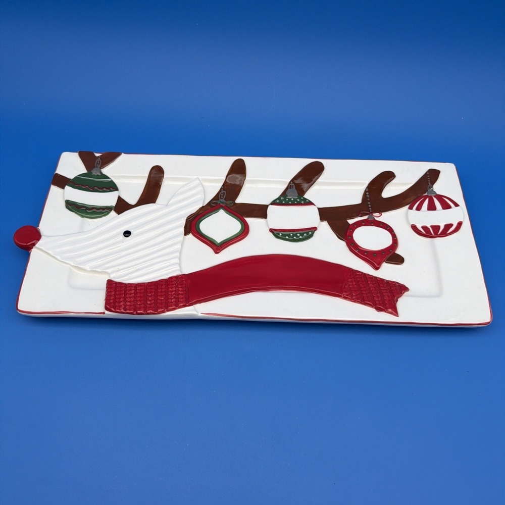 Mudpie Reindeer Holiday Serving Tray Can Be Personalized By You 16" x 7 1/8" EUC
